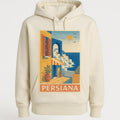 Heavyweight terracotta hoodie with tonal sun-washed horizontal stripe design, shown flat on a warm neutral background