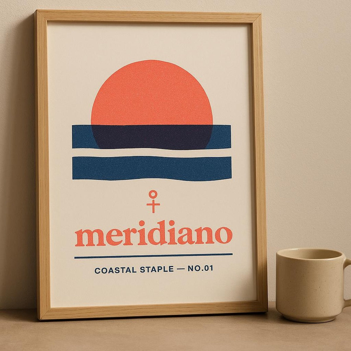 Scale reference of the poster next to a chair and plant showing standard frame proportions