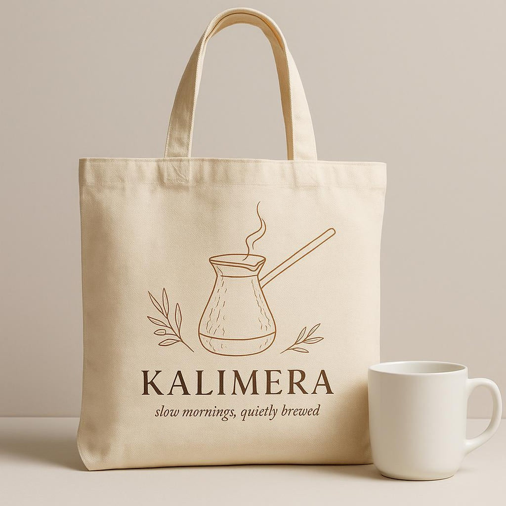 Tote bag held open to show roomy interior filled with groceries and a folded towel for scale