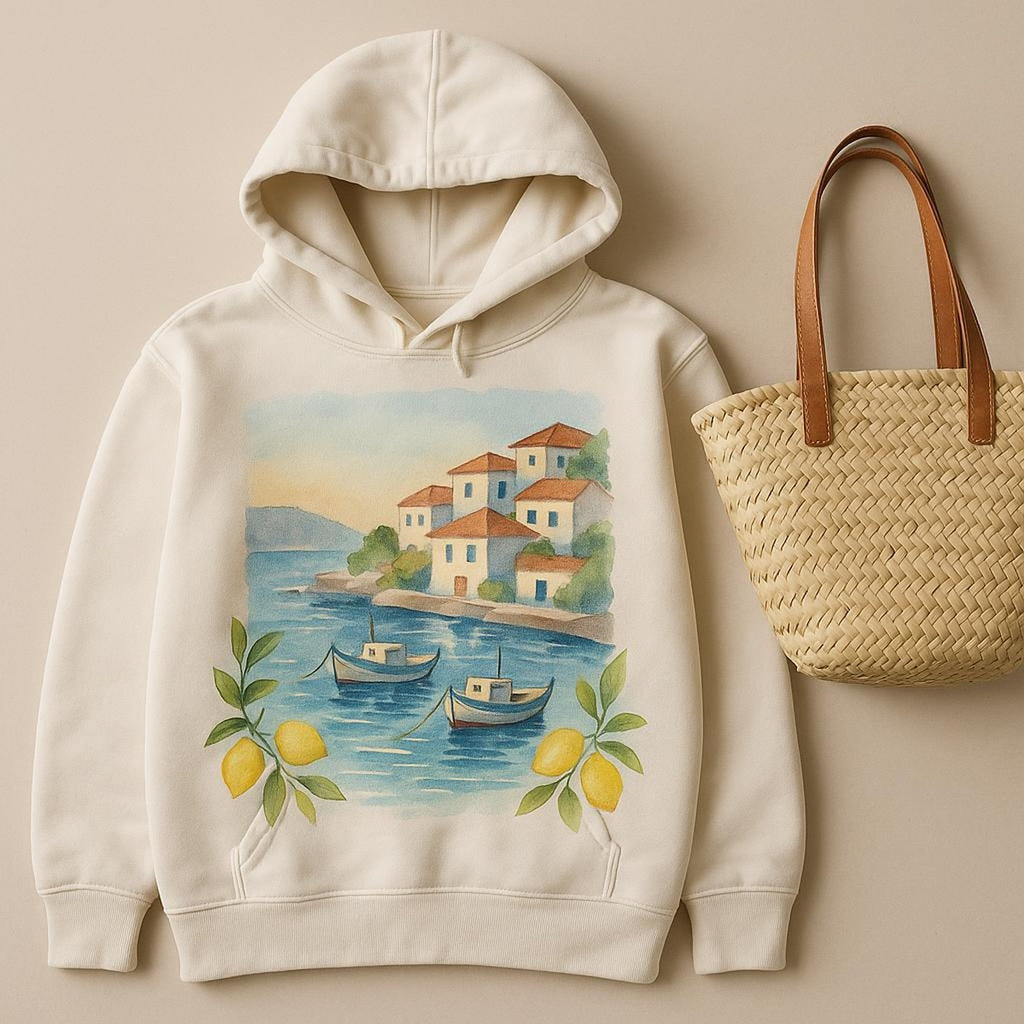 Full-length view of the relaxed unisex hoodie fit shown on a standing model