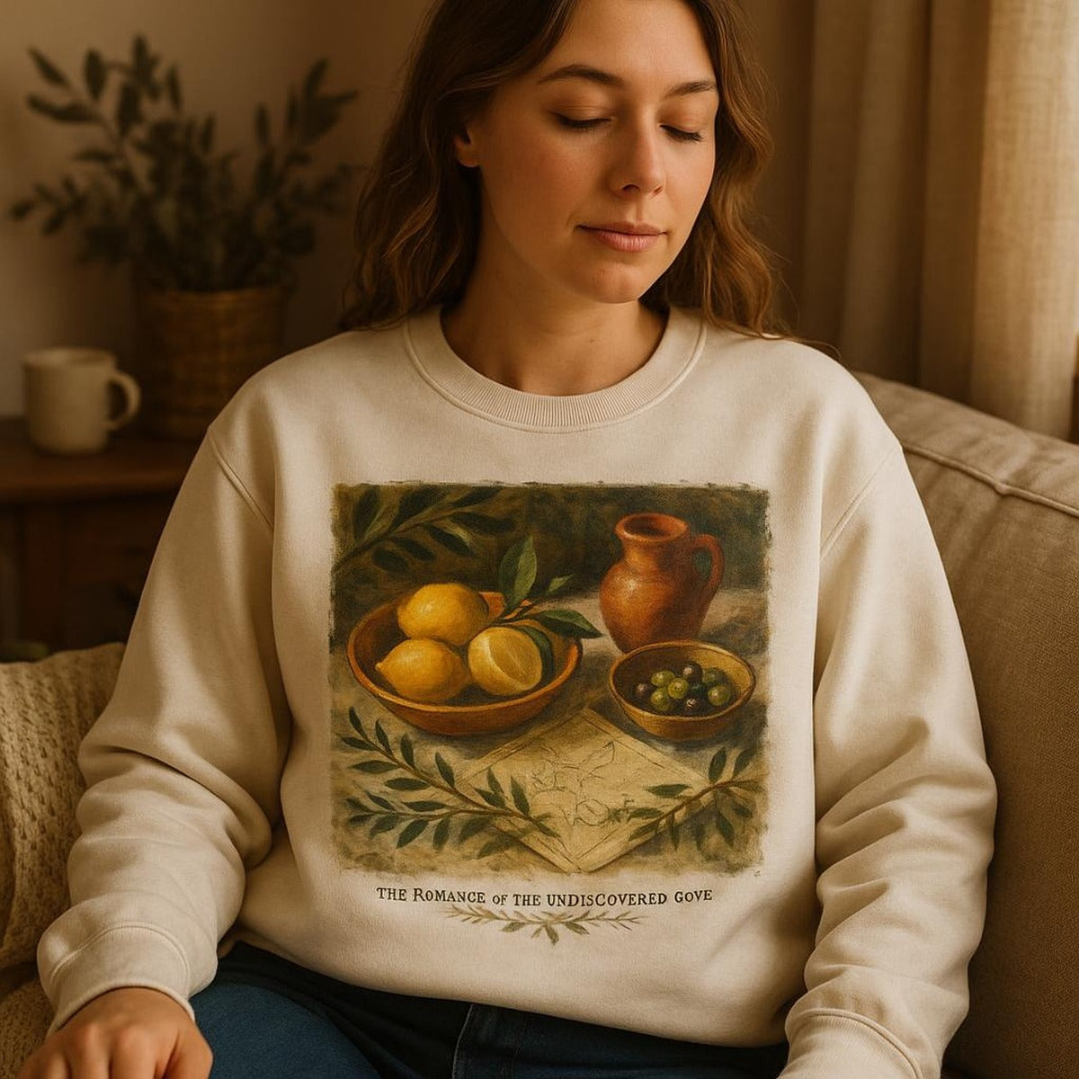 Person in the coastal map sweatshirt leaning on a harbour railing beside moored sailing boats