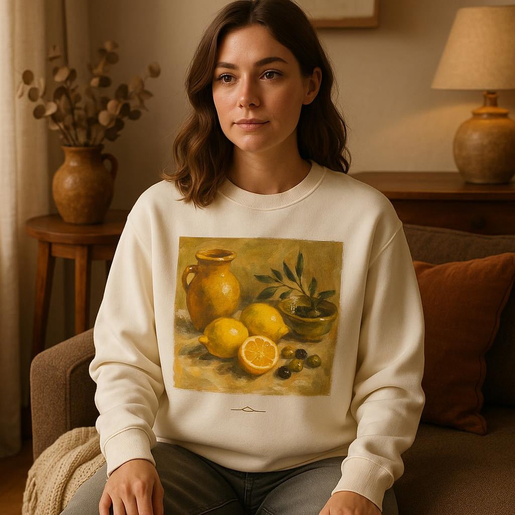 Hoodie layered over a linen shirt to show relaxed unisex fit and drape