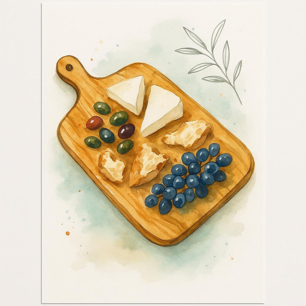 Hero poster of a hand-drawn olive wood grazing paddle with carved handle on a soft neutral background