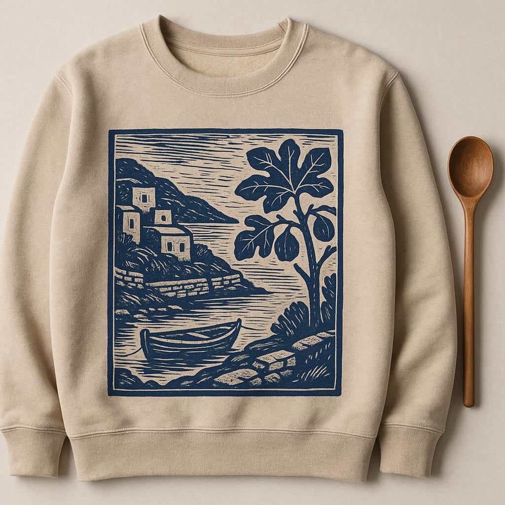 Full front view of the sweatshirt on a model showing the easy relaxed fit