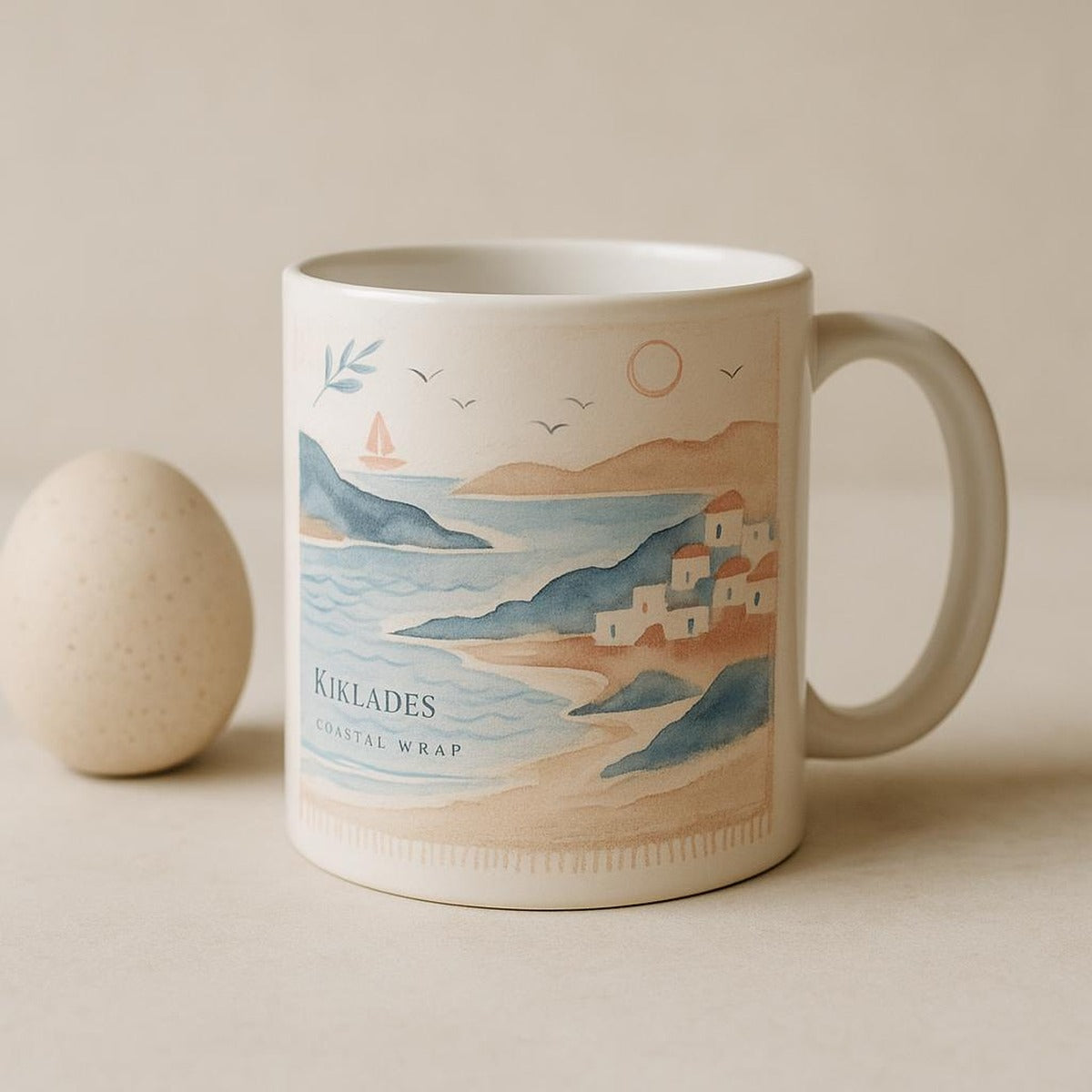 Curved handle and rim detail of the 11oz stoneware mug shown side on