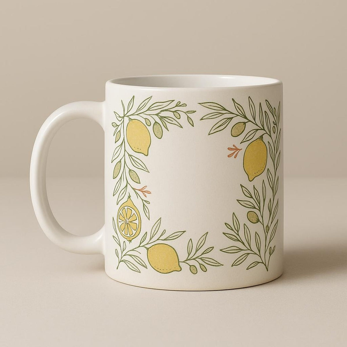 Overhead view of the mug from above showing the glazed white interior and rim