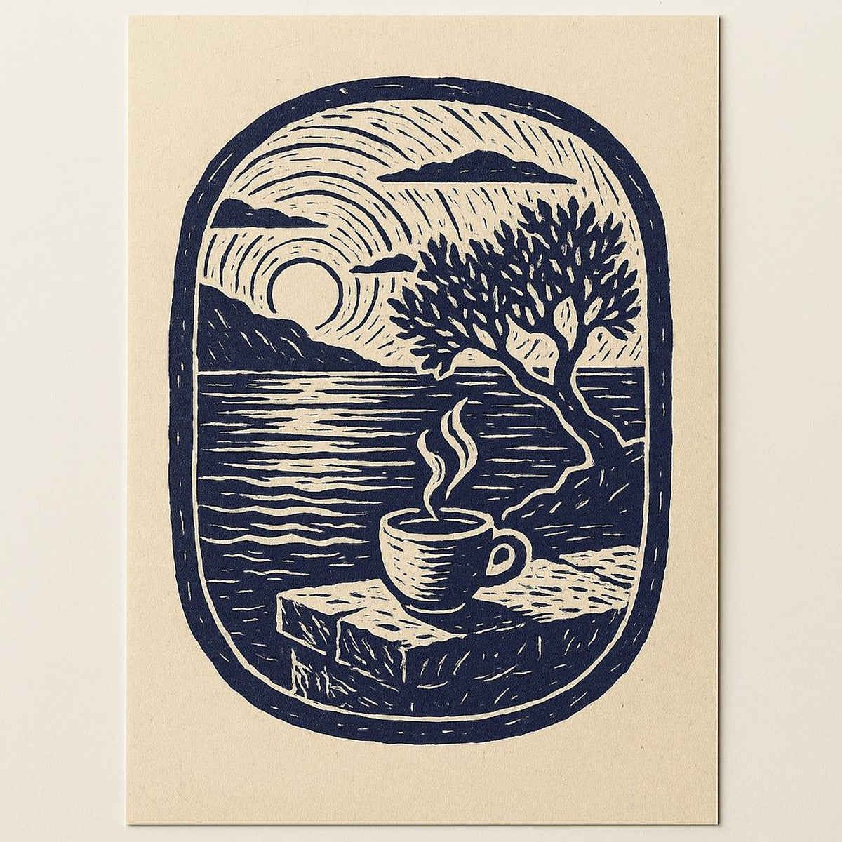 Hero poster of a hand-carved olive-wood coffee scoop and bag clip on a warm cream background