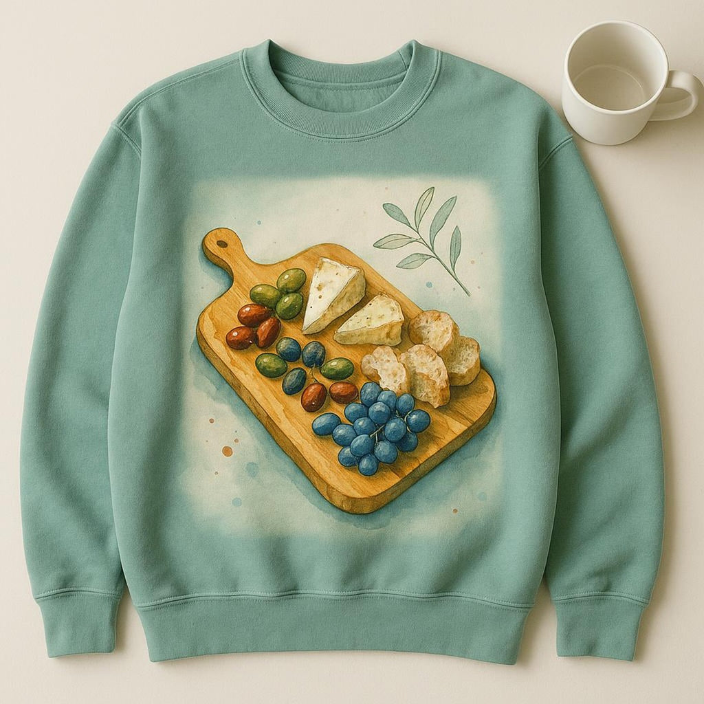 Full-length view of the relaxed unisex sweatshirt showing its length and easy drape