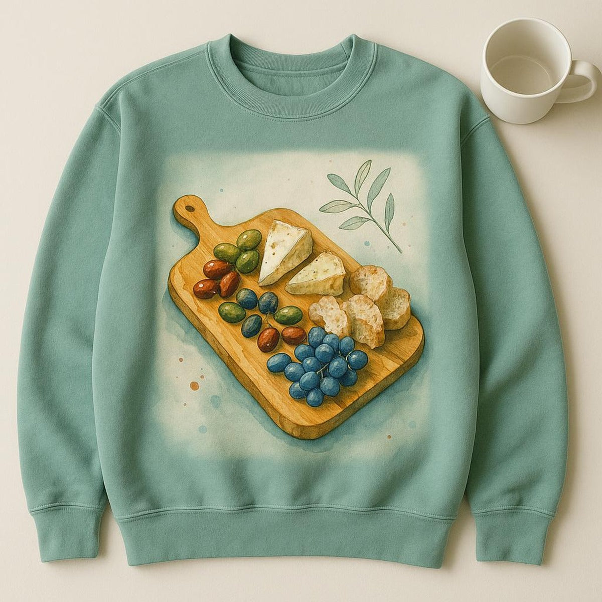 Full-length view of the relaxed unisex sweatshirt showing its length and easy drape