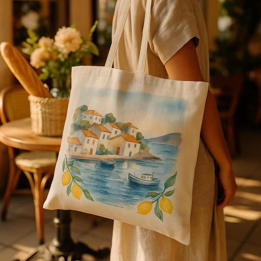 Raffia tote filled with a towel, book and wine bottle to show its generous size