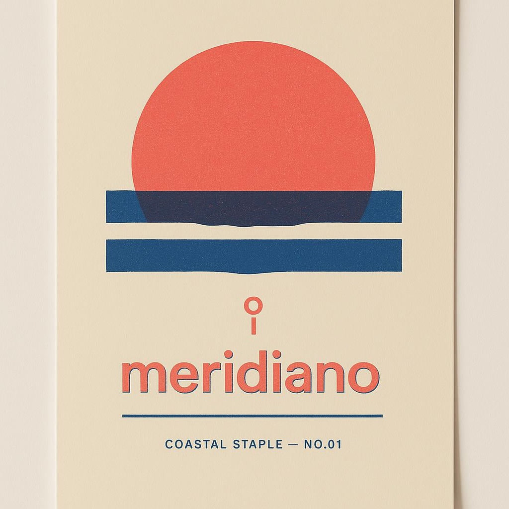 Hero view of a sun-faded coastal tee illustration poster in soft sand and terracotta tones