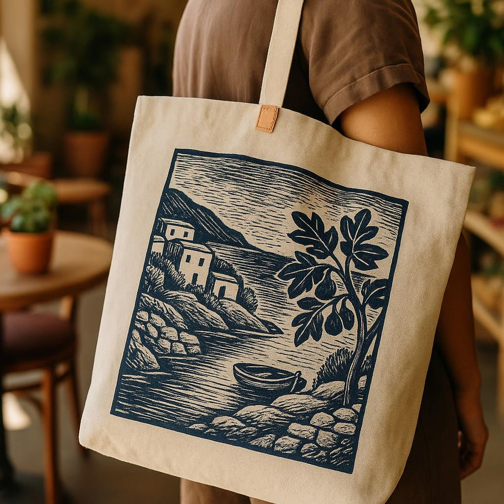 Scale image of the tote filled with groceries, a cookbook and market flowers