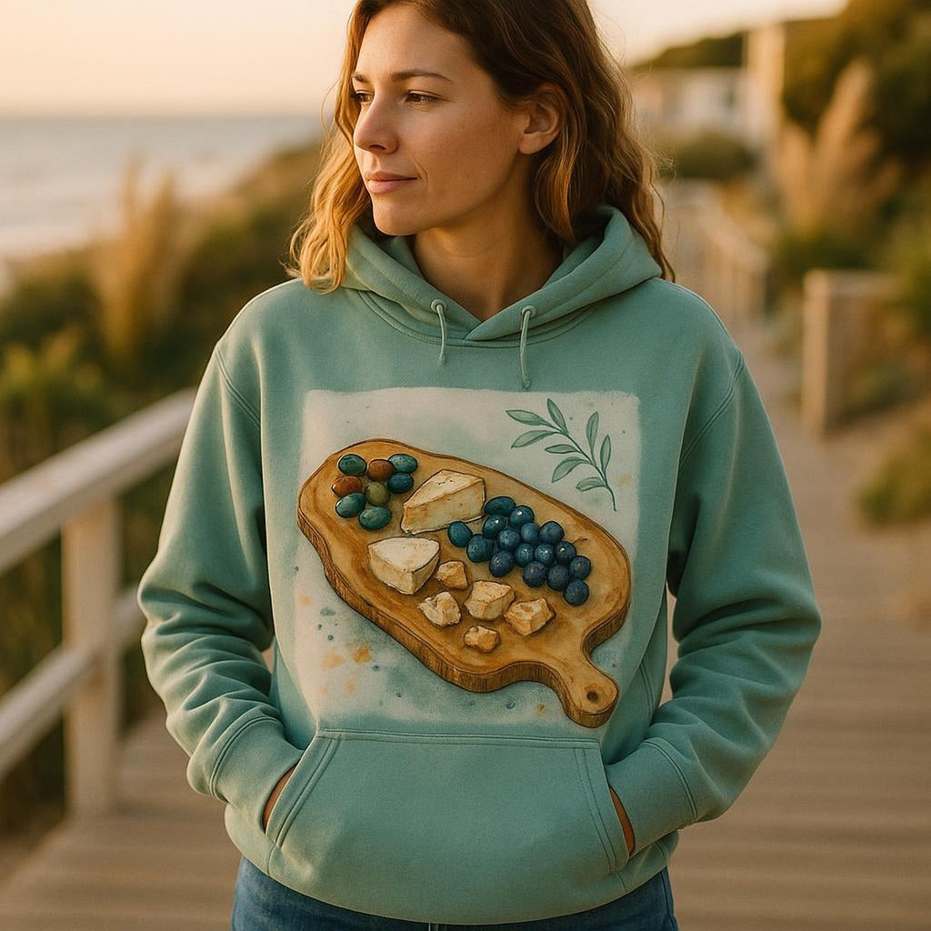Model standing to show the relaxed unisex fit and dropped-shoulder silhouette of the pullover hoodie