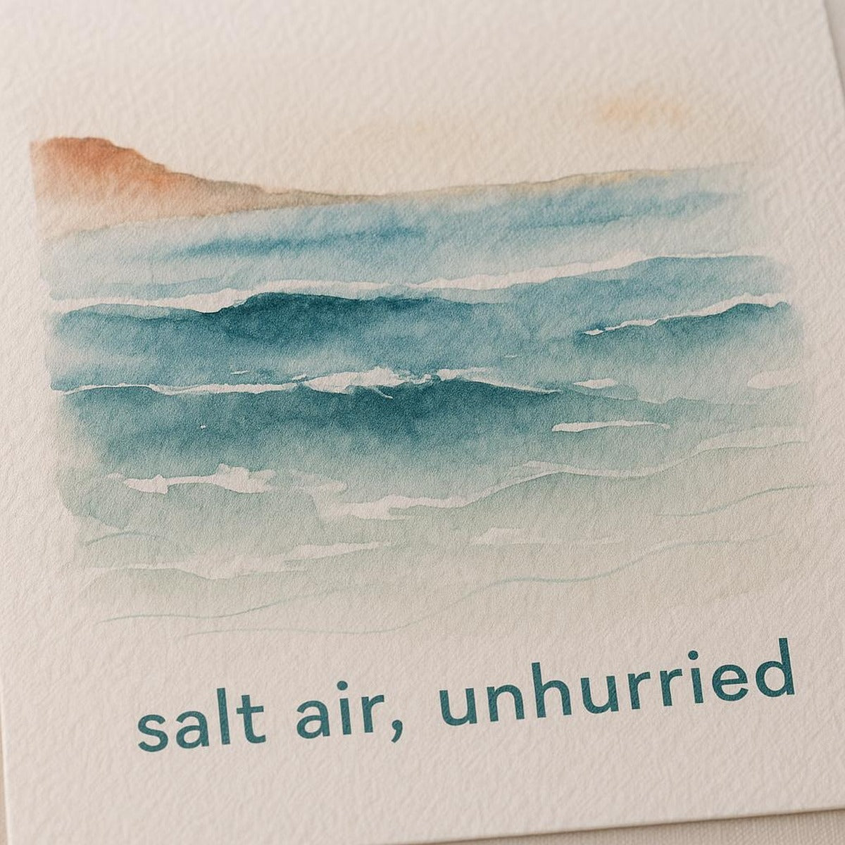 Close-up of the matte paper surface revealing the subtle slow down motif and washed aqua tones