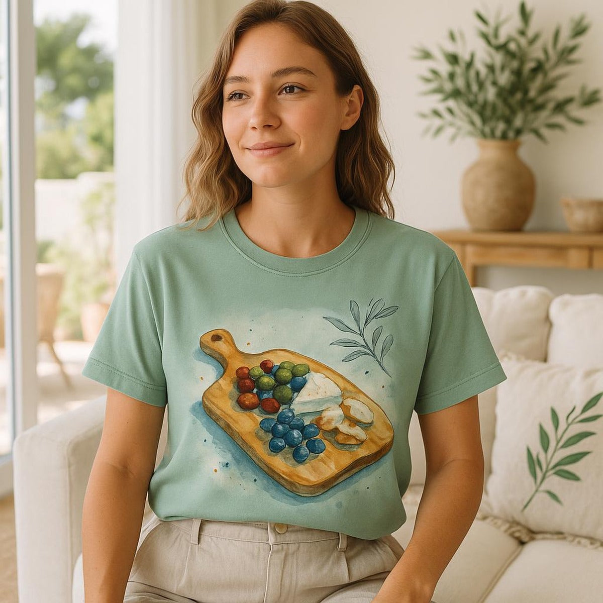 Size guide image showing the relaxed unisex tee with chest and length measurements