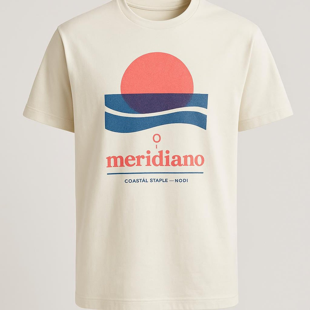 Sun-faded terracotta heavyweight cotton tee laid flat, showing relaxed crew-neck cut and clean hems