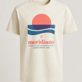 Sun-faded terracotta heavyweight cotton tee laid flat, showing relaxed crew-neck cut and clean hems