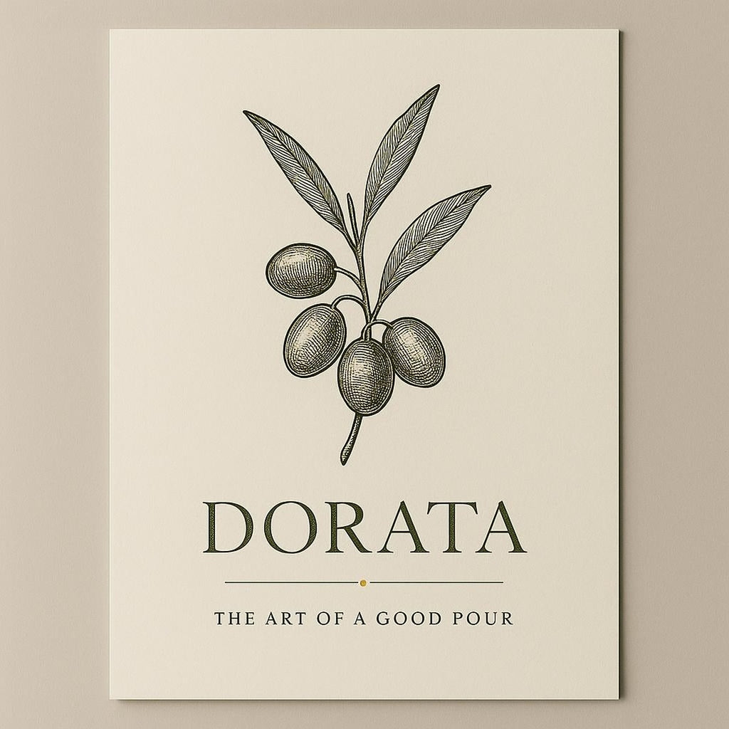 Unframed olive oil bottle illustration held at the edges to show paper weight