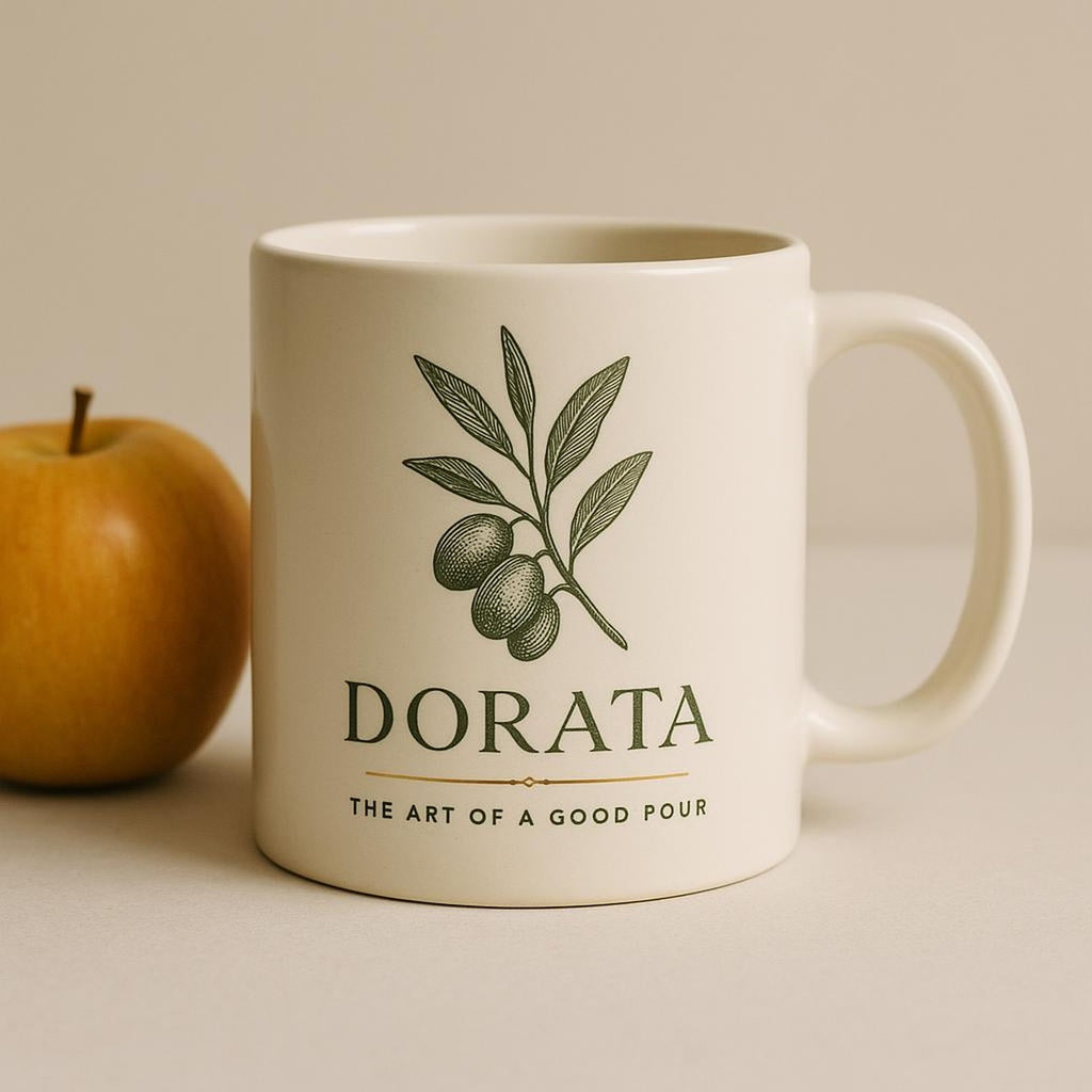 Side view of the ceramic mug highlighting its rounded handle