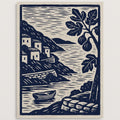 Art print of a stonewashed linen apron with leather-tab neck in warm stone and fig tones