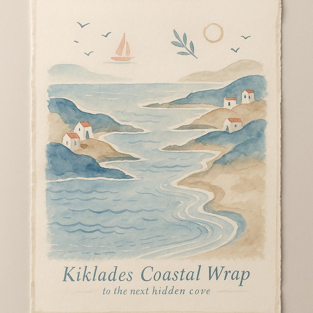 Framed seaside print on a hallway wall beside a woven basket and dried grasses