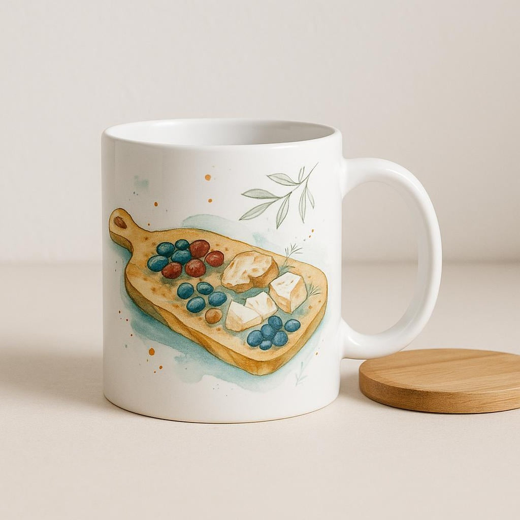 Hand holding the rounded ceramic handle to show comfortable grip and mug size