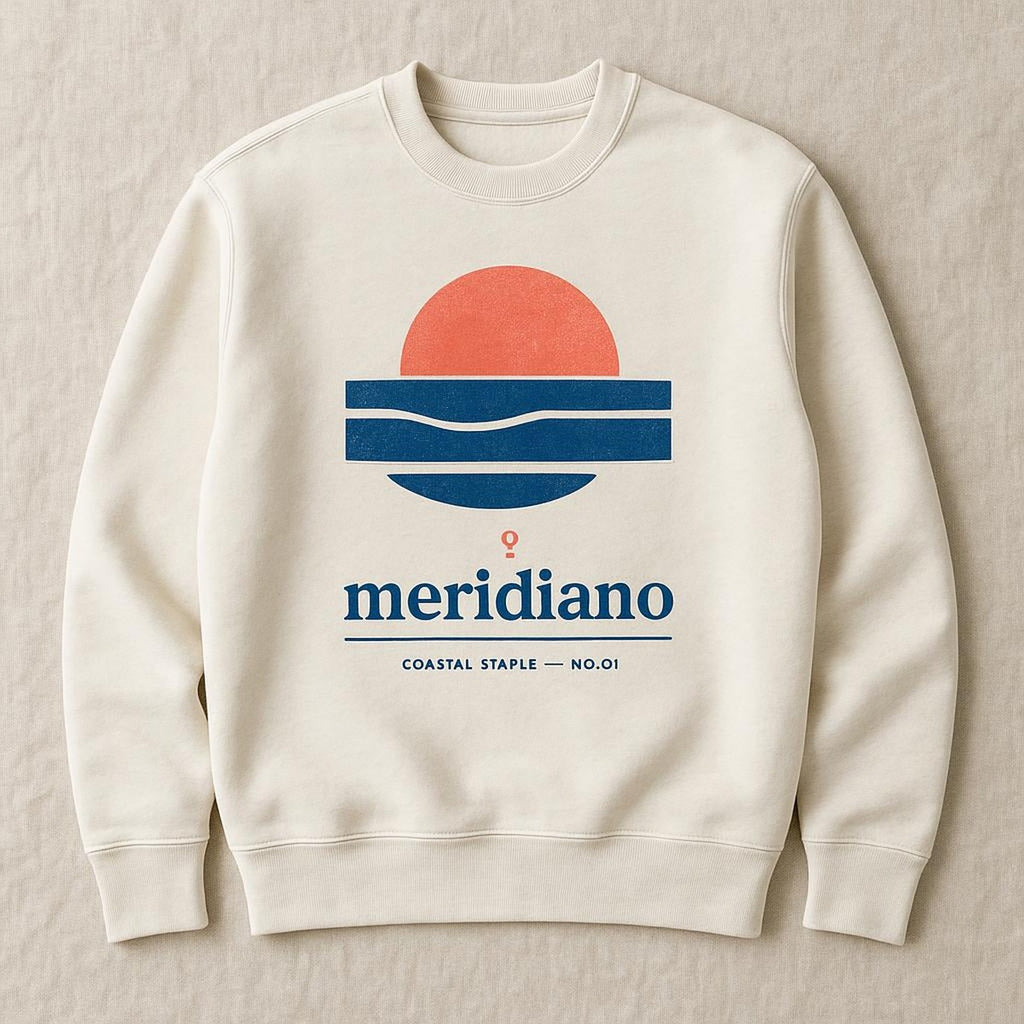 Sun-faded sand heavyweight cotton sweatshirt laid flat showing relaxed crewneck fit