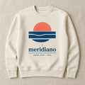 Sun-faded sand heavyweight cotton sweatshirt laid flat showing relaxed crewneck fit