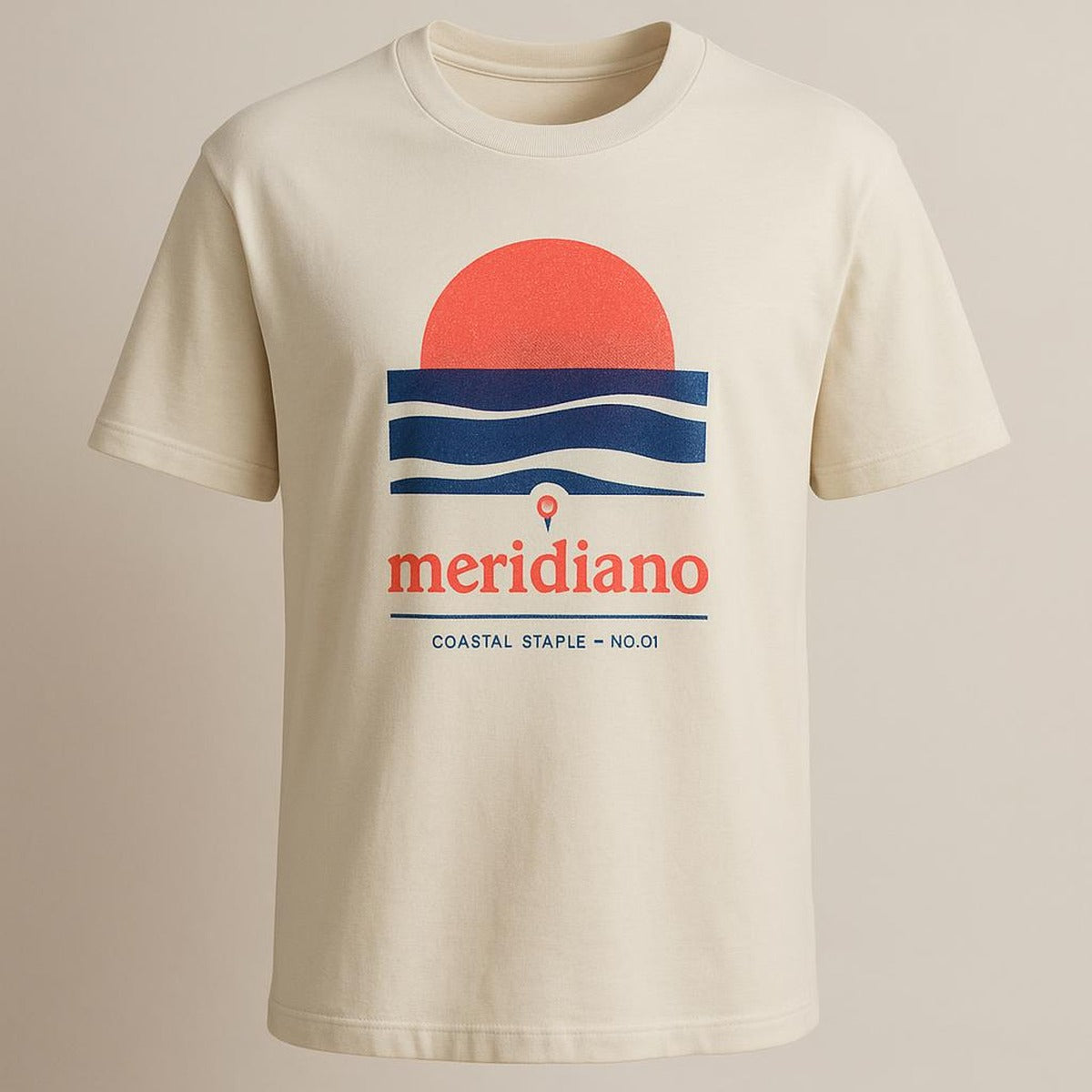 Folded stack of the premium cotton tees in sun-faded terracotta and soft sand tones on a linen surface
