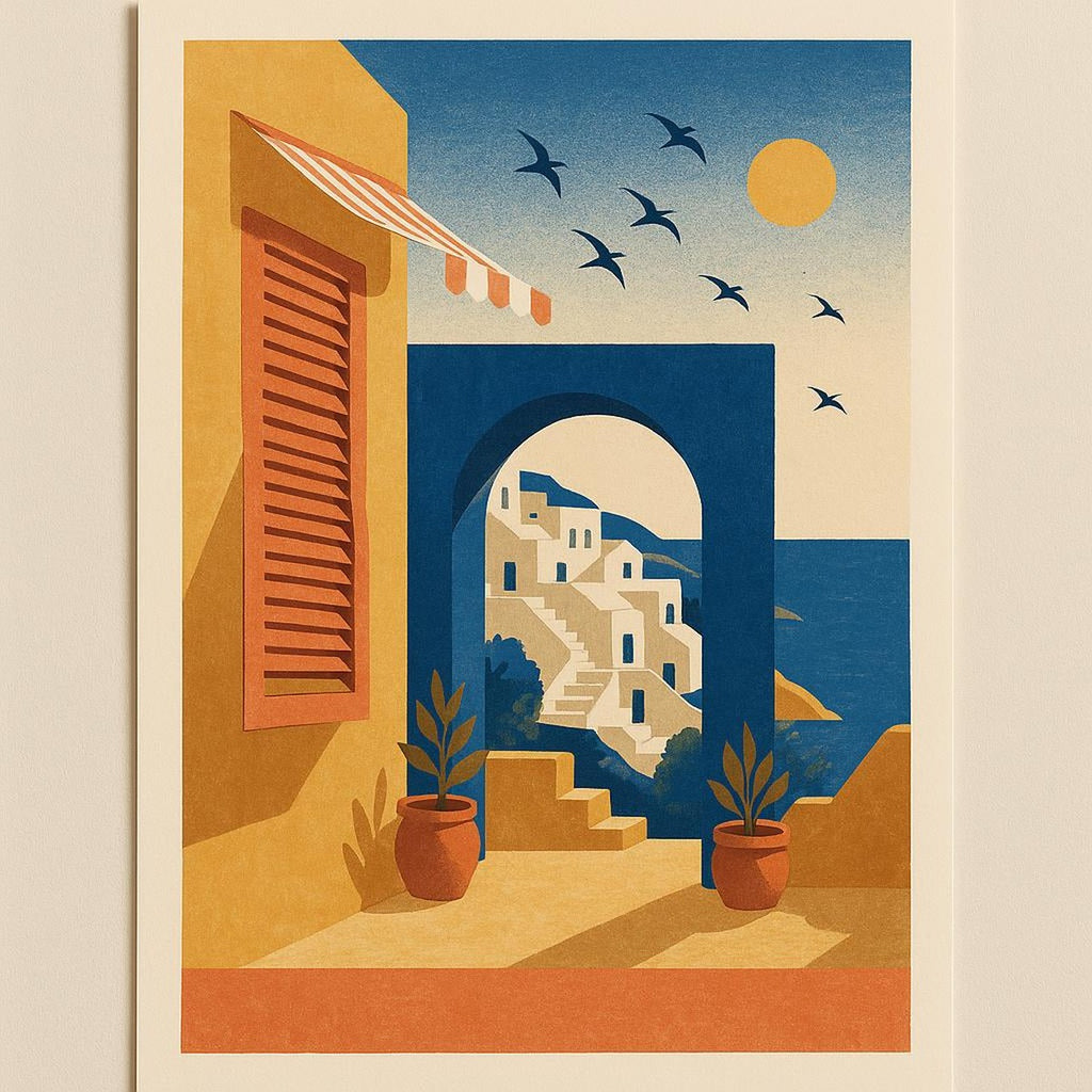 Detail of the crisp printed edge and archival matte paper texture of the sun-stripe poster
