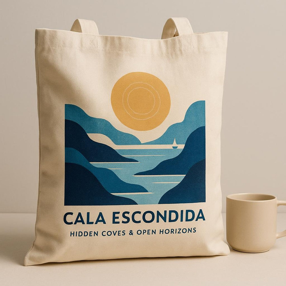 Detail of the long woven cotton handles and reinforced top seam of the tote bag