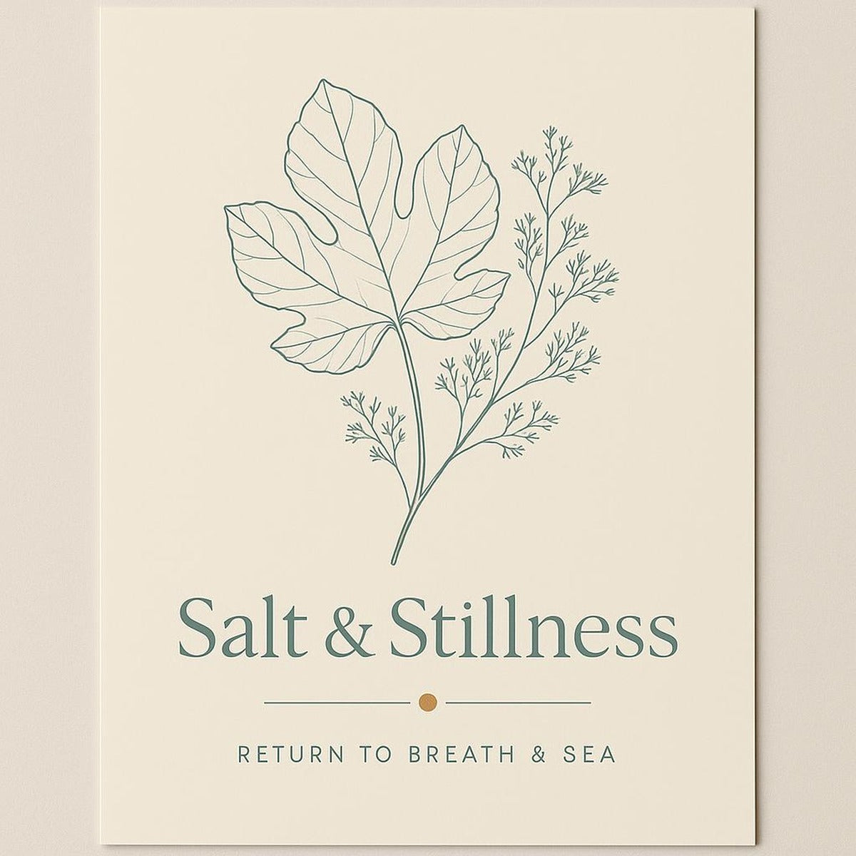Bedroom wall setting with the calm coastal art print above a wooden dresser in natural light