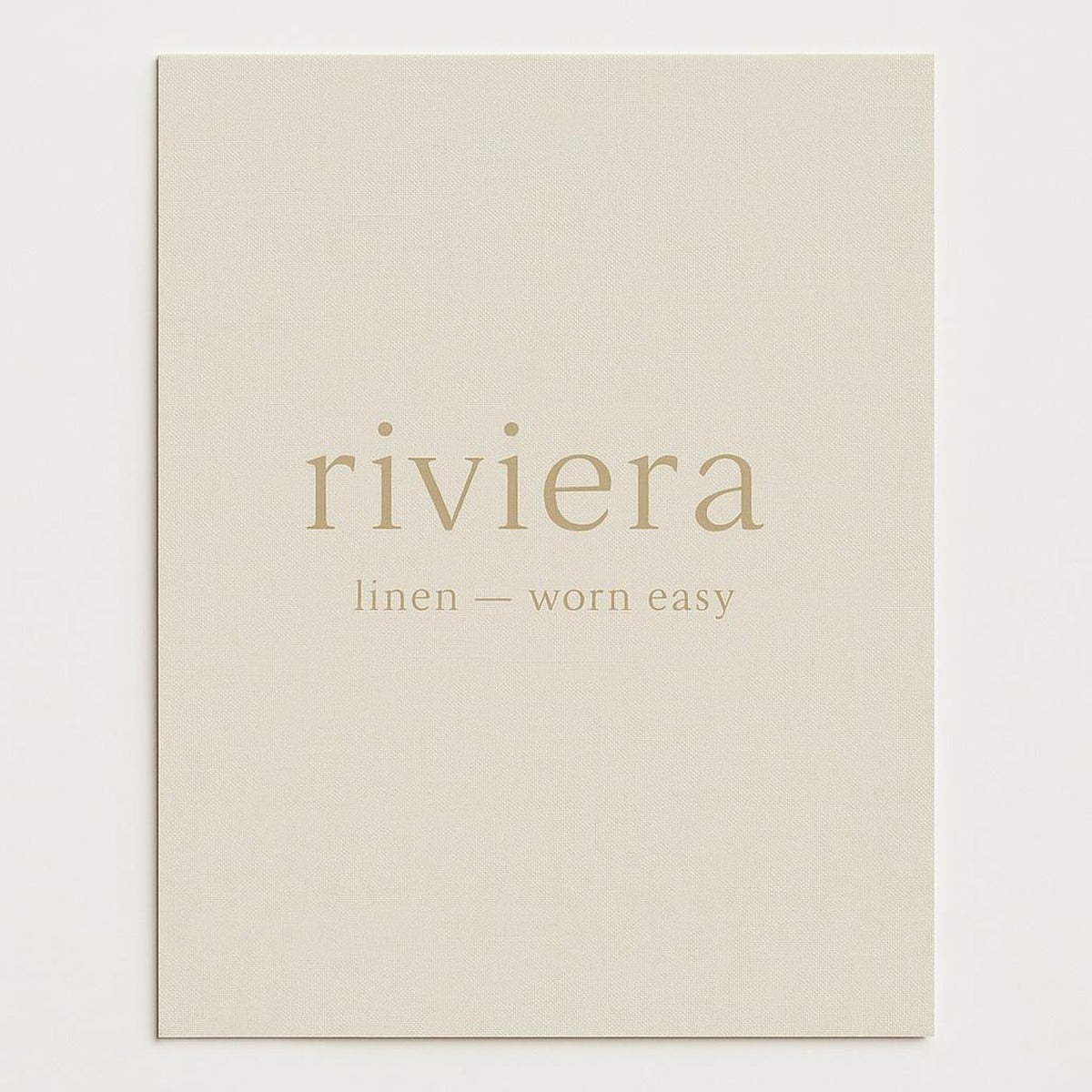 Hero poster showing an illustration of wide-leg stonewashed linen trousers with a soft drawstring waist on a sand-beige background