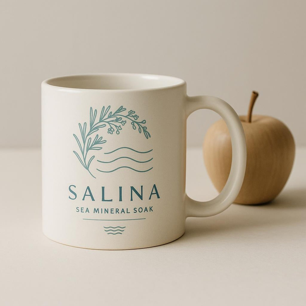 Side view showing the comfortable curved handle of the stoneware mug