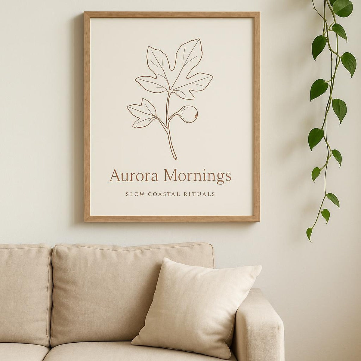 Portrait poster styled in a bright coastal kitchen with warm cream walls and natural light