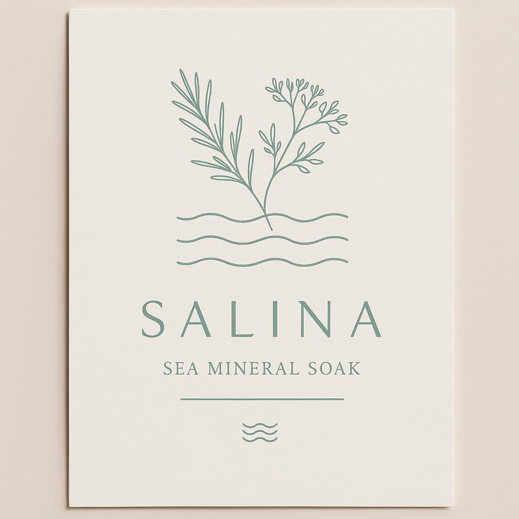 Salina Sea Mineral Soak print in a brass frame on a neutral bedroom wall above a reading chair