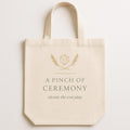 Natural cotton canvas tote bag printed with an illustration of a stoneware salt cellar and olive wood spoon