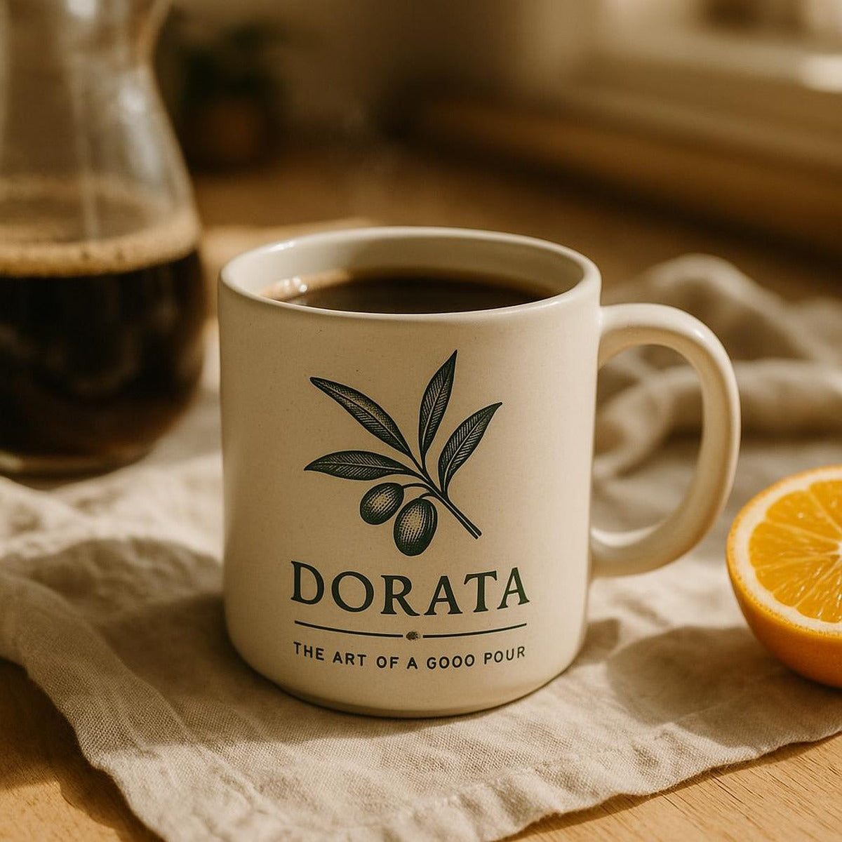 Dorata amber mug styled in a cosy reading nook with a book