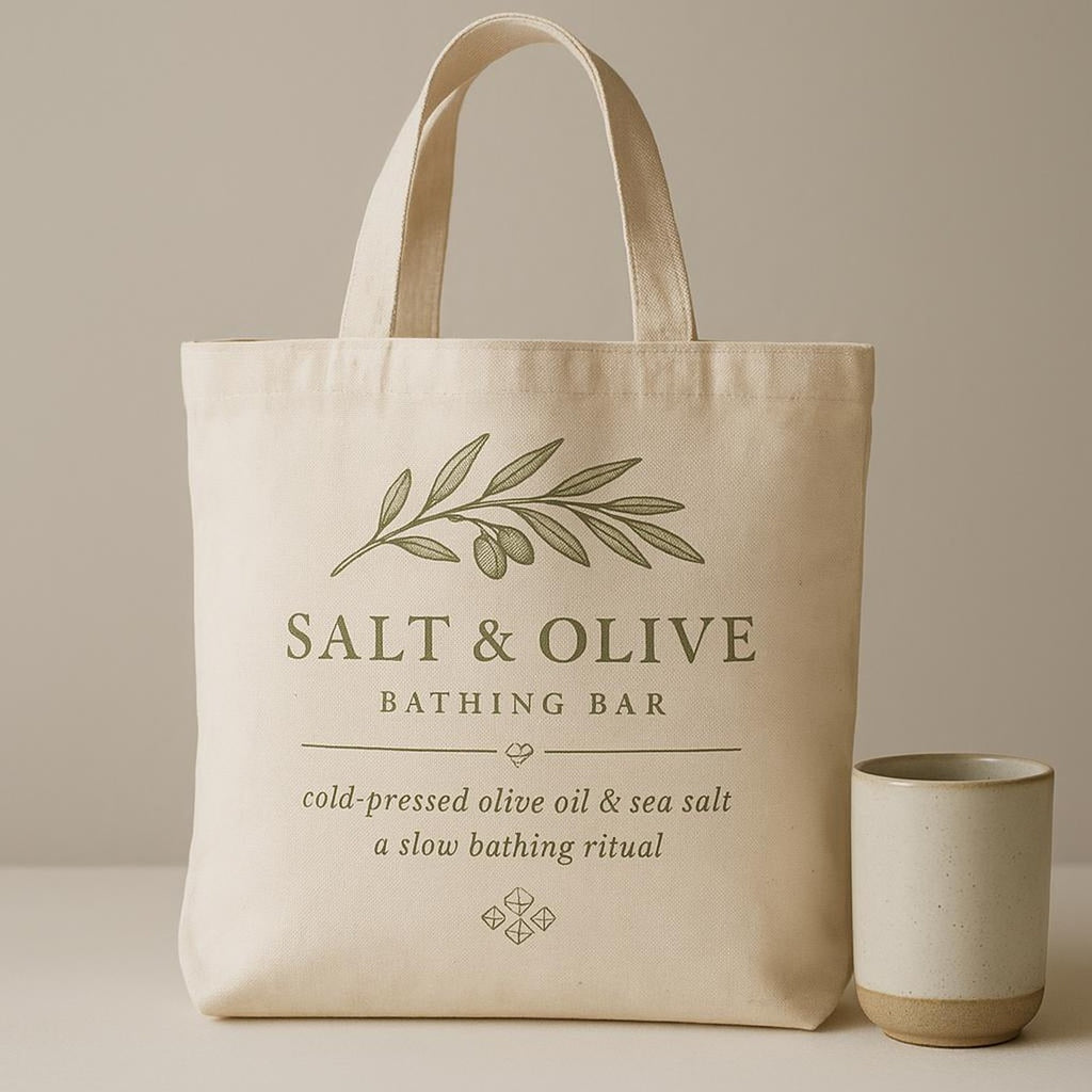 Cotton tote bag held open to show its roomy interior and reinforced shoulder handles