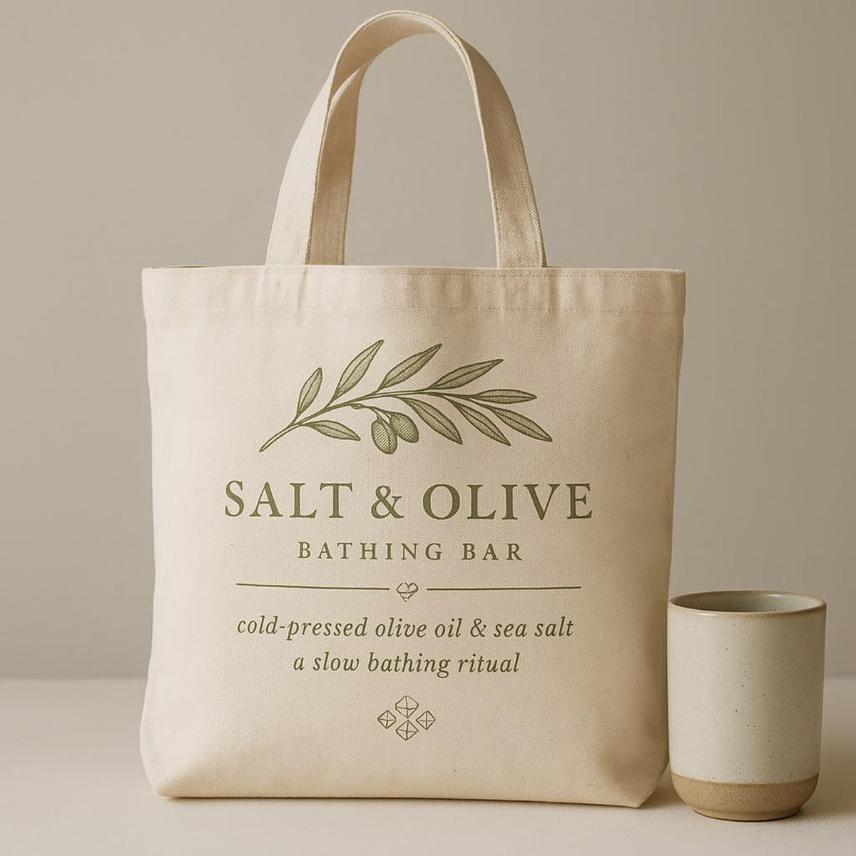 Cotton tote bag held open to show its roomy interior and reinforced shoulder handles