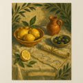 Hero view of a hand-illustrated imagined archipelago map poster in sea blue and warm sand tones