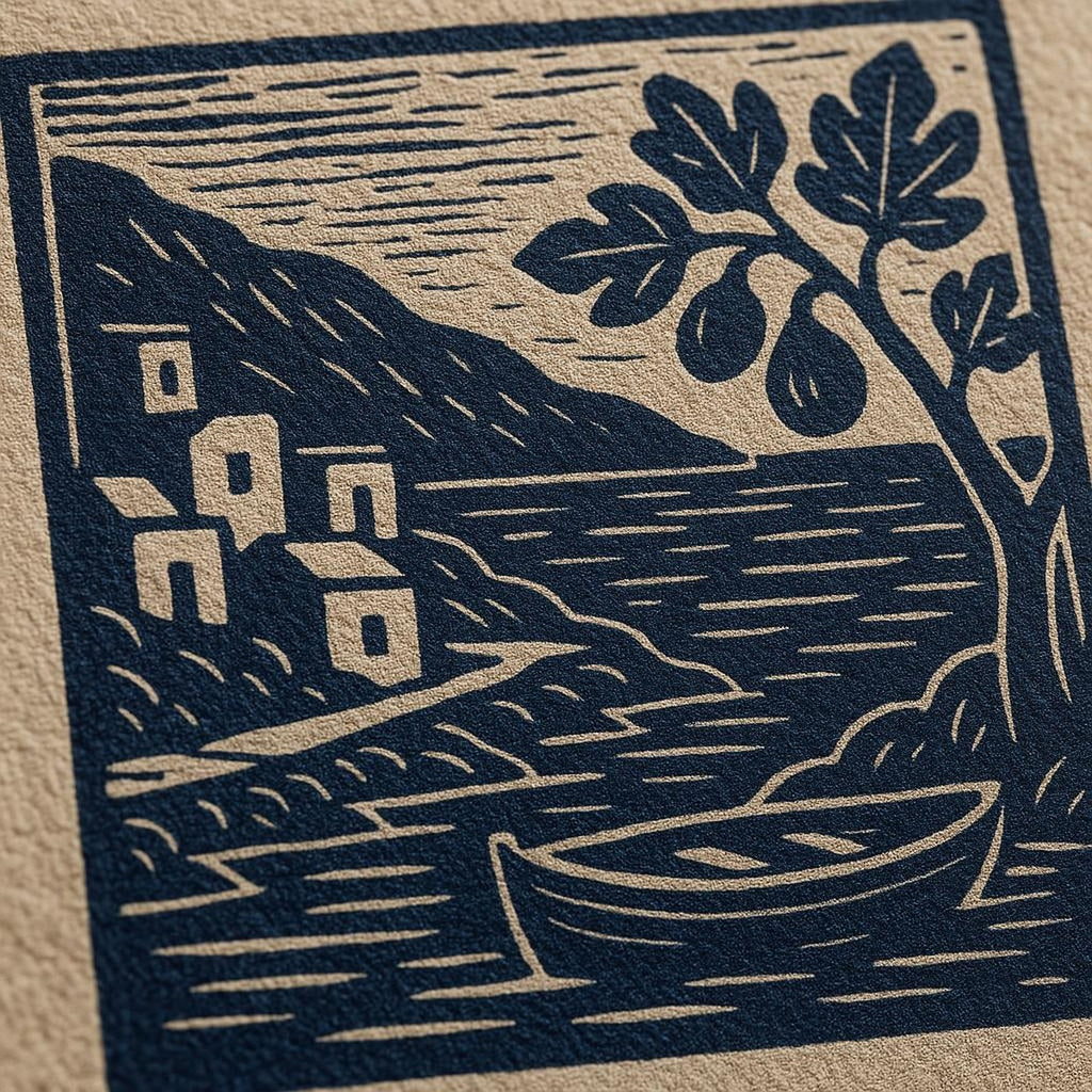 Close-up of the print showing linen texture, deep front pocket and painterly detail