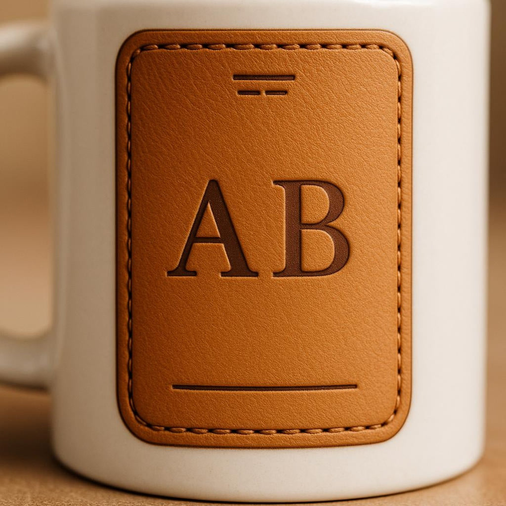 Mug placed next to a leather satchel and folded linen shirt evoking an effortless traveller's kit