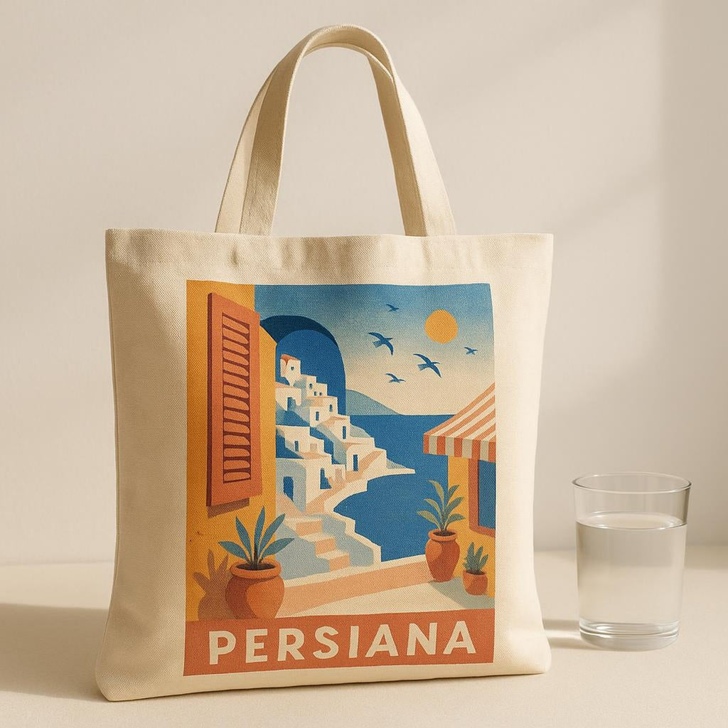 Tote bag filled with groceries and a rolled towel showing its roomy capacity