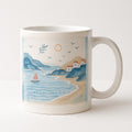Sand and sea blue Cyclades Coastal ceramic mug shown from the front on a neutral background
