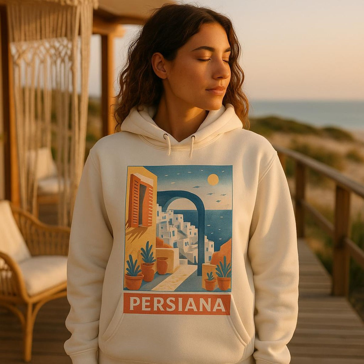 Model in relaxed pose showing the true-to-size fit and drape of the pullover