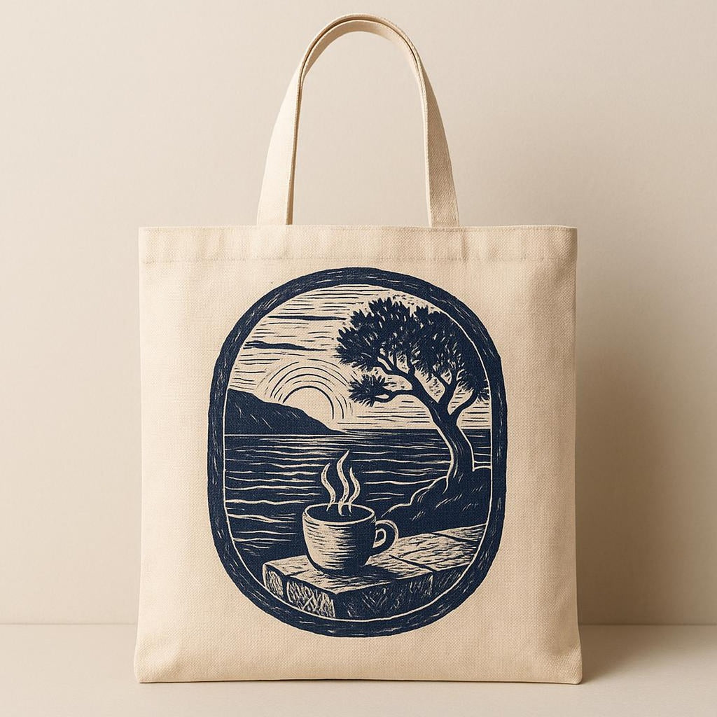Reinforced cotton handles and flat-base detail of the natural canvas coffee lover tote