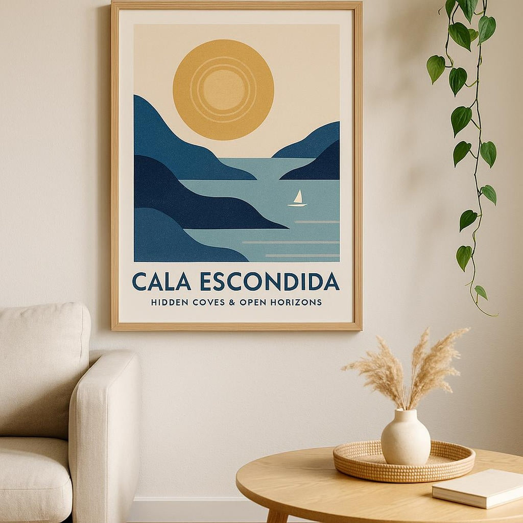 Detail of layered horizon bands and gentle water ripples in warm and cool Mediterranean tones