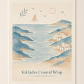 Sun-bleached Cyclades coastal Premium Poster in ivory and washed indigo tones displayed upright