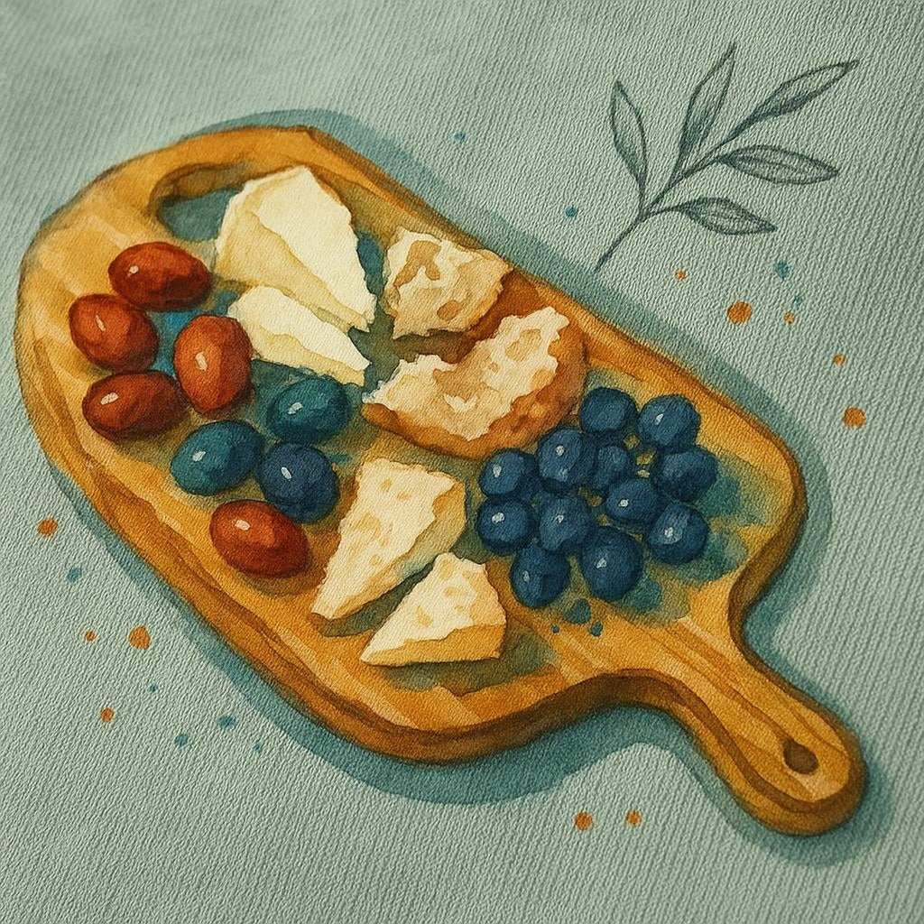Close-up of the printed olive wood board design showing the carved handle and juice channel detail